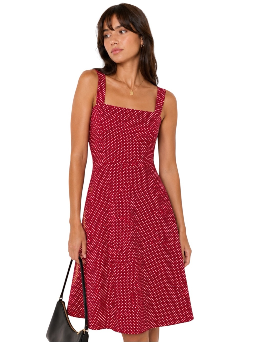 Vintage Red White Polka Dot Midi Dress Greece Italy Modern‎ M Retro Rockabilly